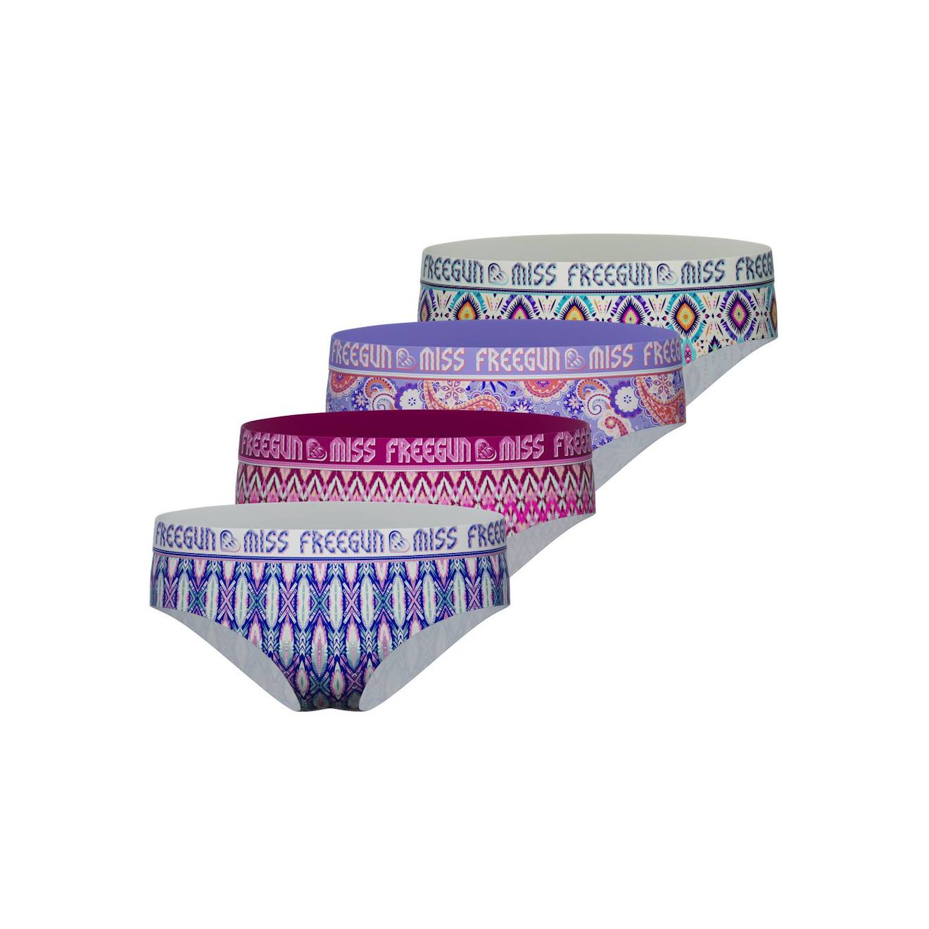 Lot De 4 Culottes Ethnic Rose/blanc/violet/bleu