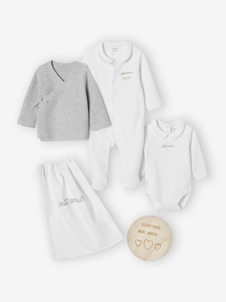 Envie De Fraise - Kit naissance personnalisable : brassière, body, pyjama, cartelette de bienvenue et pochon blanc