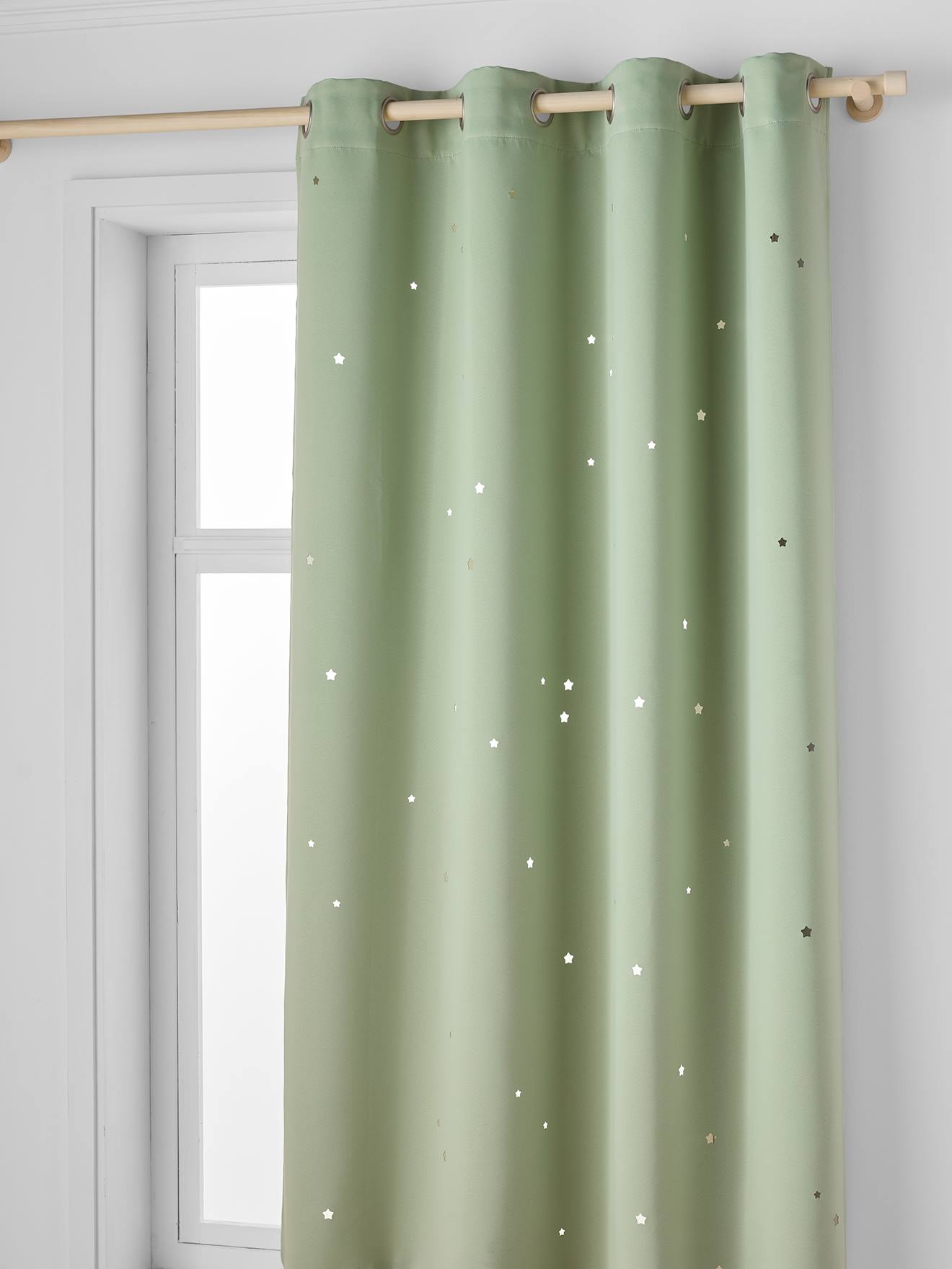 Rideau à oeillets occultant et motifs perforés vert sauge