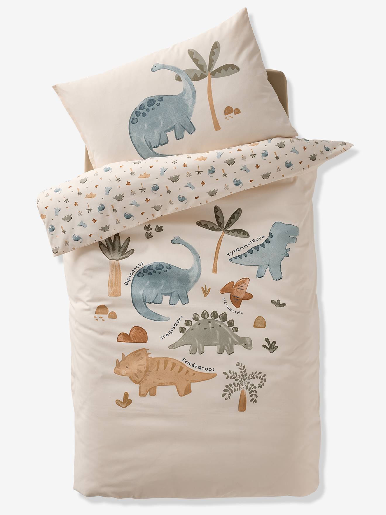 Parure housse de couette + taie d'oreiller bébé MINISAURUS écru