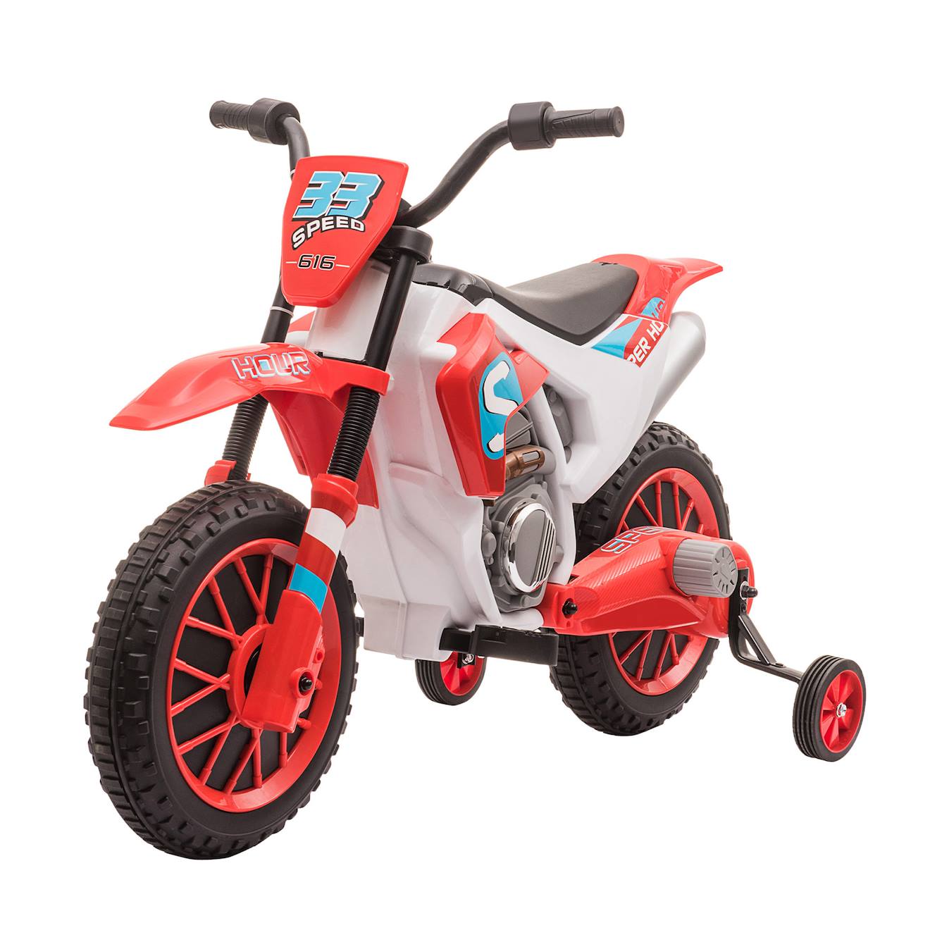 Moto Cross Électrique Enfant 12v 3-8 Km/h Roulettes Auxiliaires Amovibles Rouge