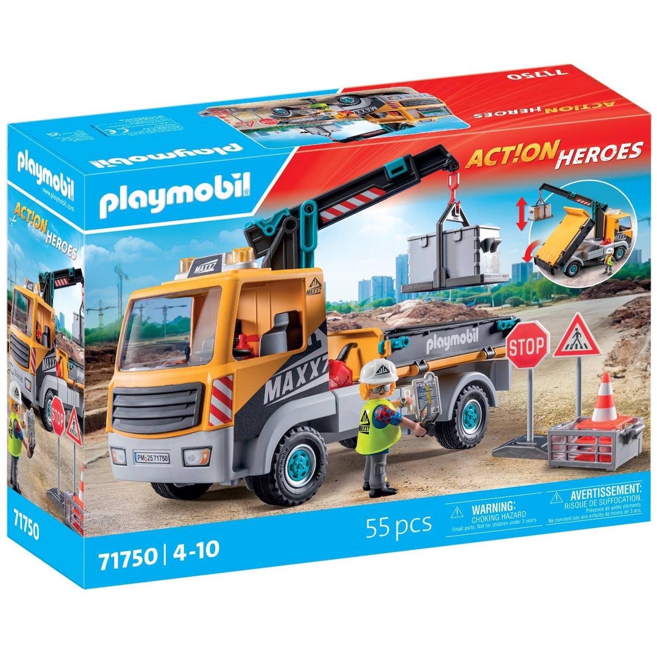 Action Heroes Camion De Chantier Avec Grue Et Ouvrier Et Accessoires 71750 Multicolore