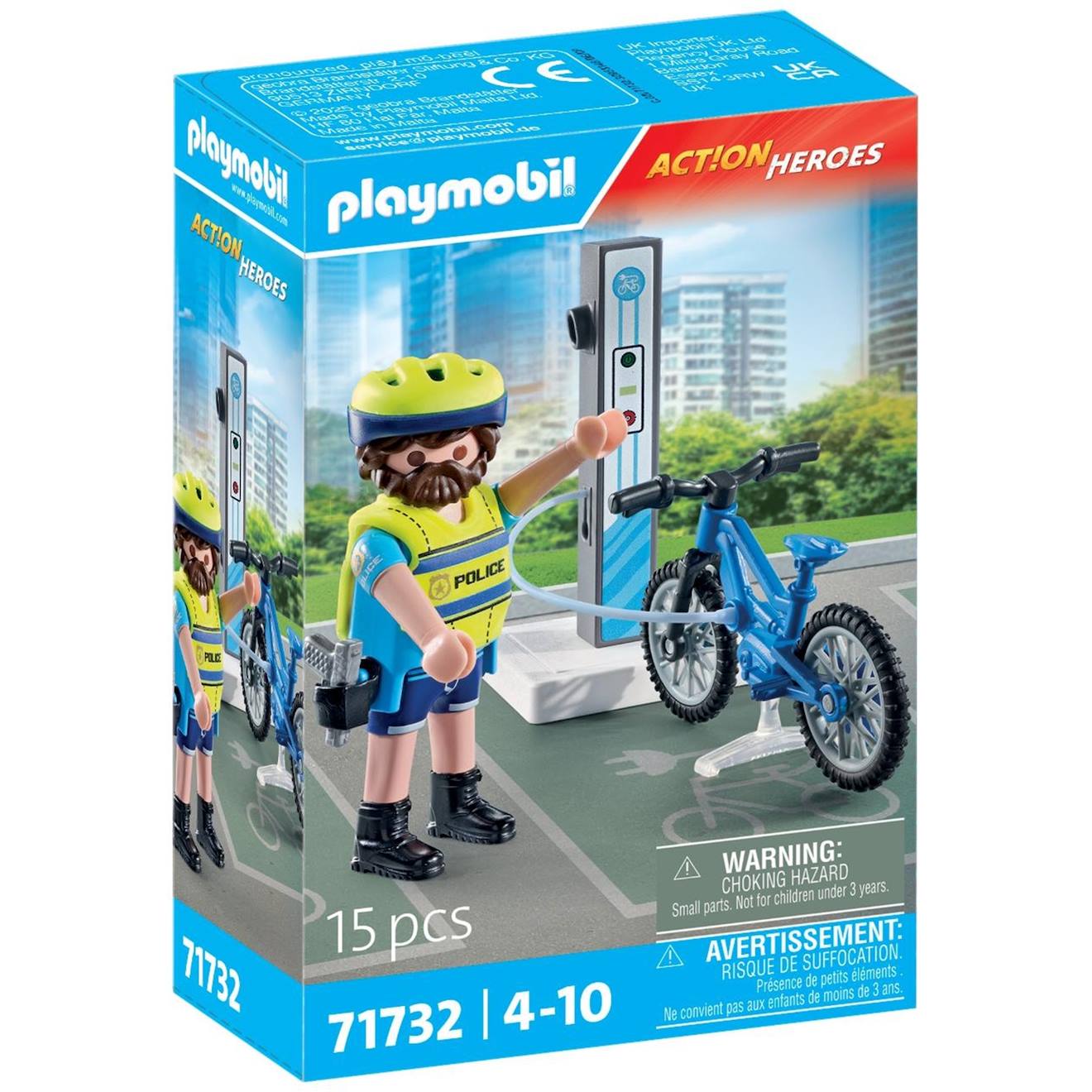 Action Heroes Policier Cycliste Et Borne De Recharge Électrique 71732 Multicolore