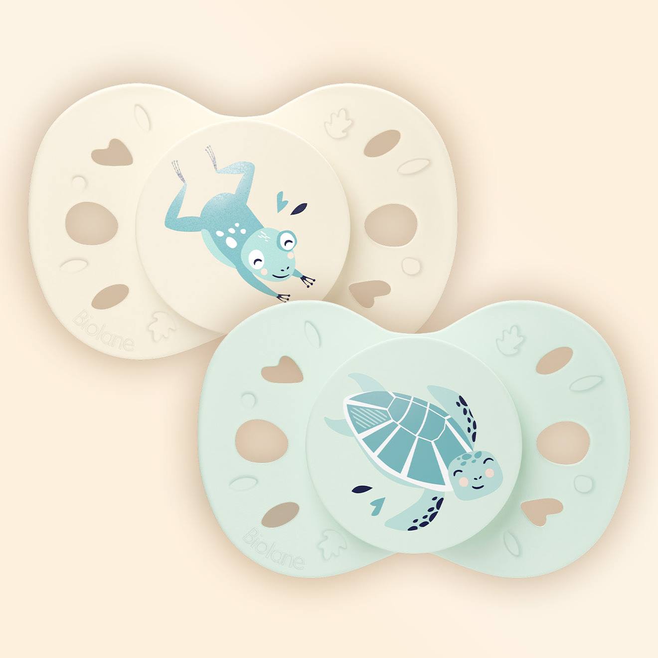 Sucette Anatomique Animaux - 0-6 Mois - Lot De 2 Vert + Beige