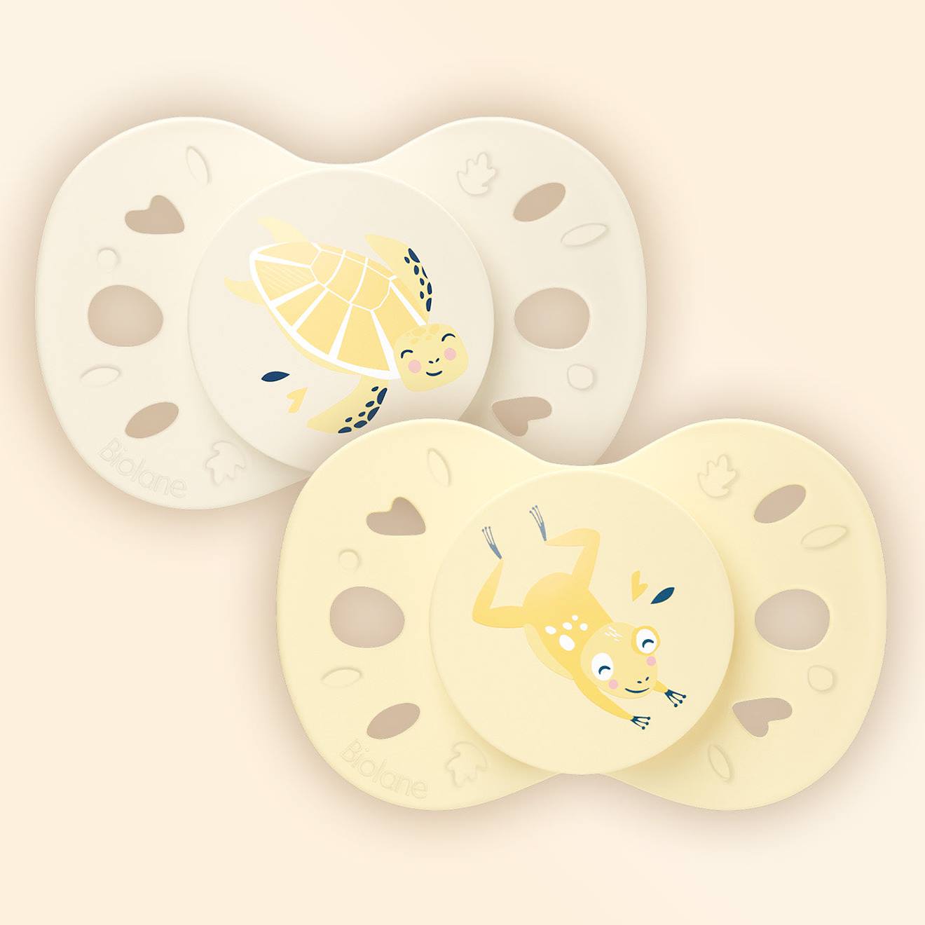 Sucette Anatomique Animaux - 0-6 Mois - Lot De 2 Jaune + Beige