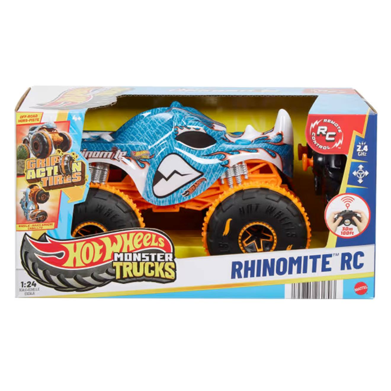 Hot Wheels-monster Trucks Rhinomite-véhicule Radiocommandé Bleu Et Orange