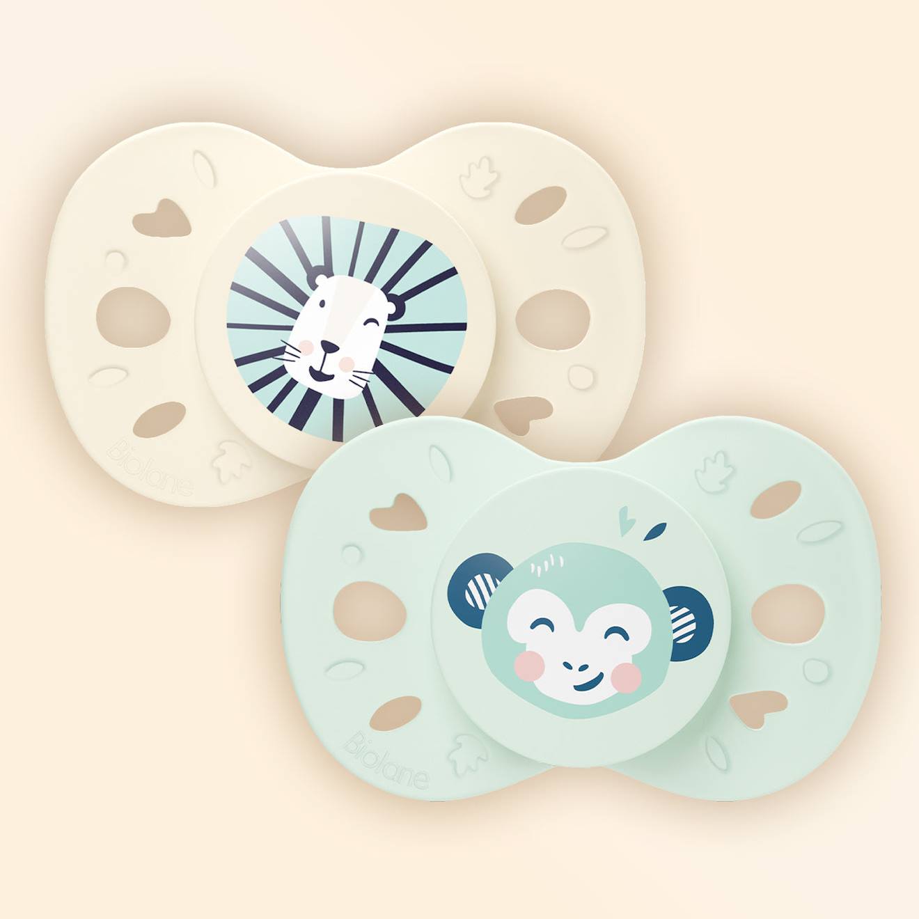 Sucette Anatomique Animaux - 6-18 Mois - Lot De 2 Vert + Beige