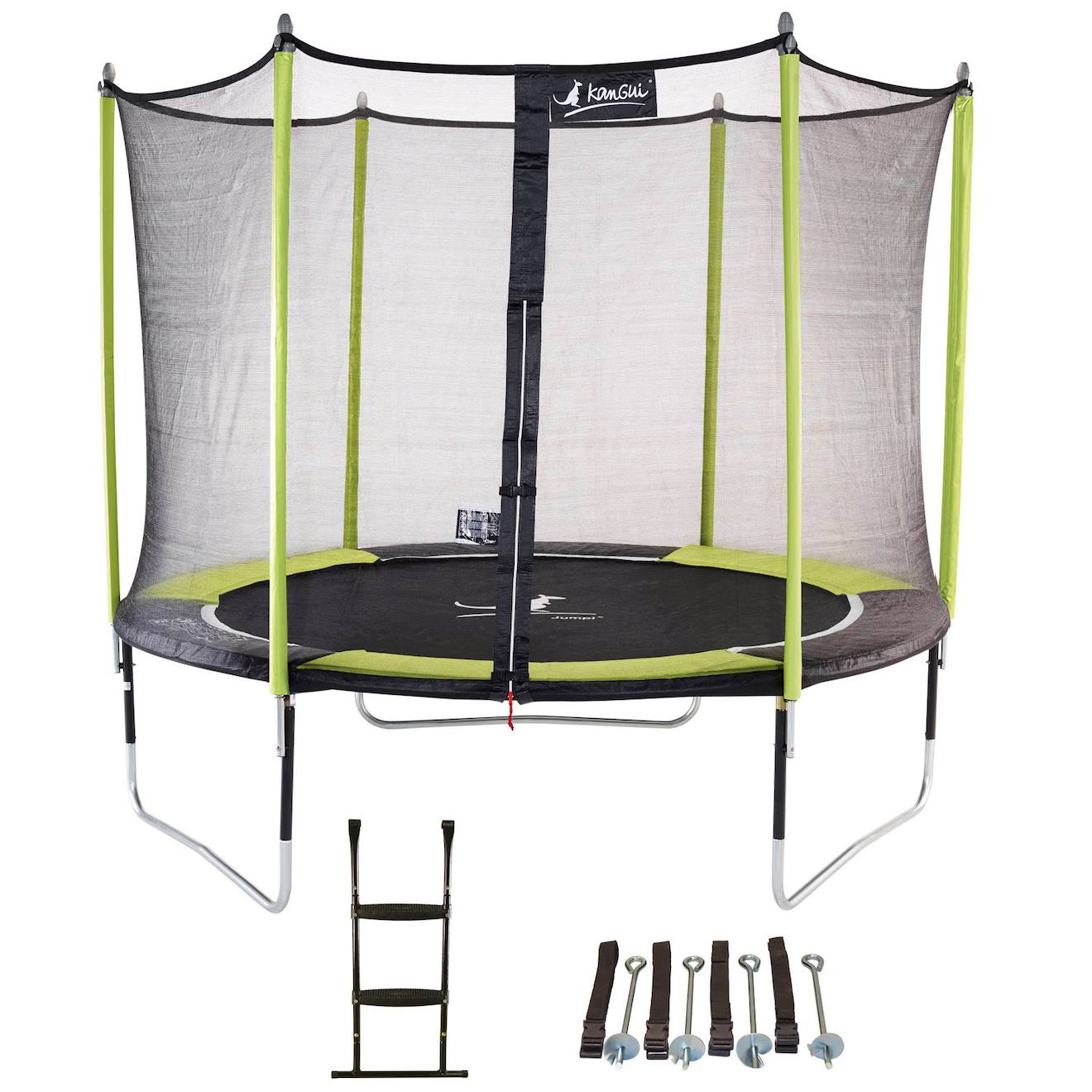 Trampoline De Jardin 305 Cm + Filet De Sécurité + Échelle + Kit D'ancrage Jumpi Vert/noir 300 Vert