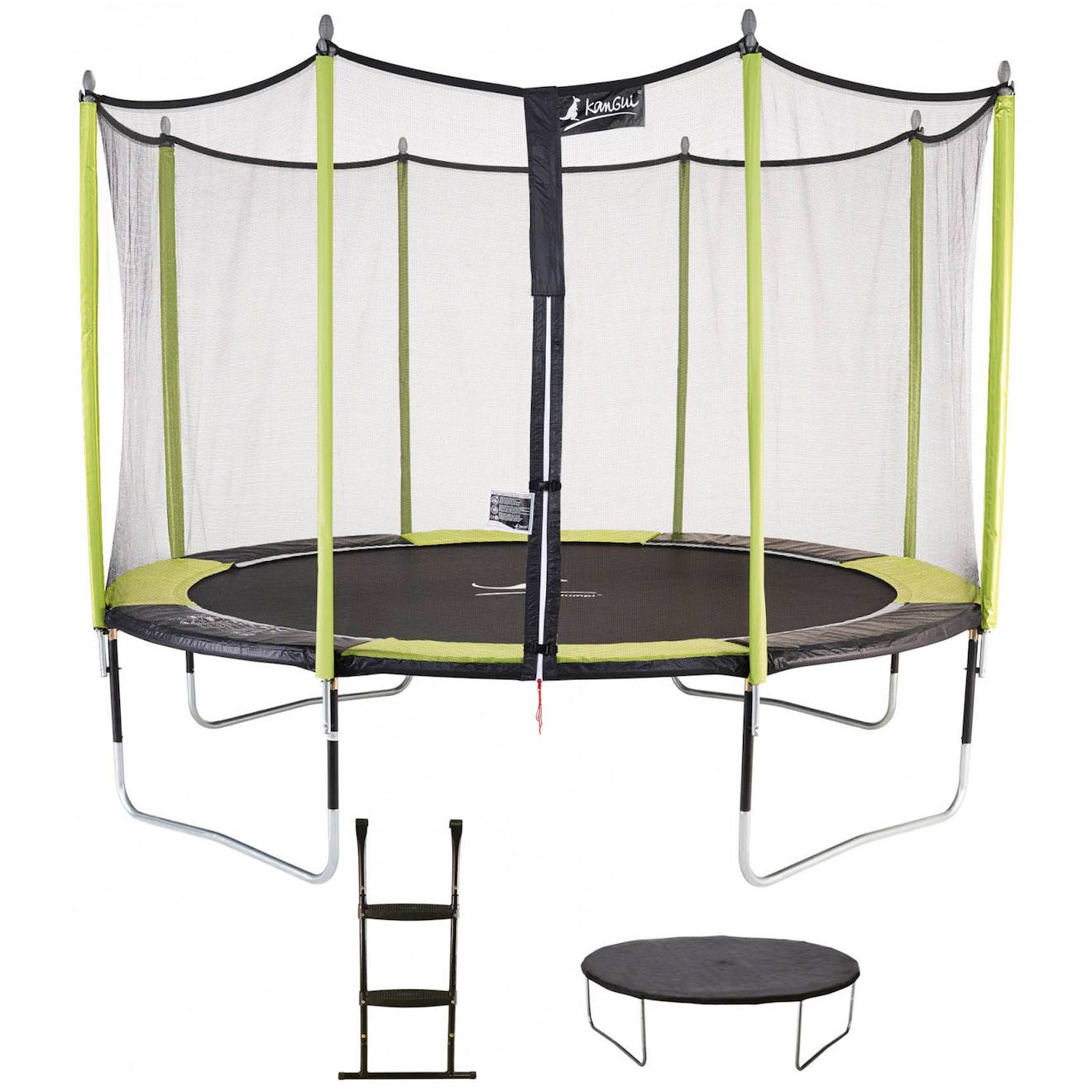 Trampoline De Jardin 426 Cm + Filet De Sécurité + Échelle + Bâche De Protection Jumpi Vert/noir 430 Vert