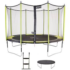 Jouet-Jeux de plein air-Trampoline ø 430?cm + filet + échelle + bâche - jumpi 430 - noir/vert