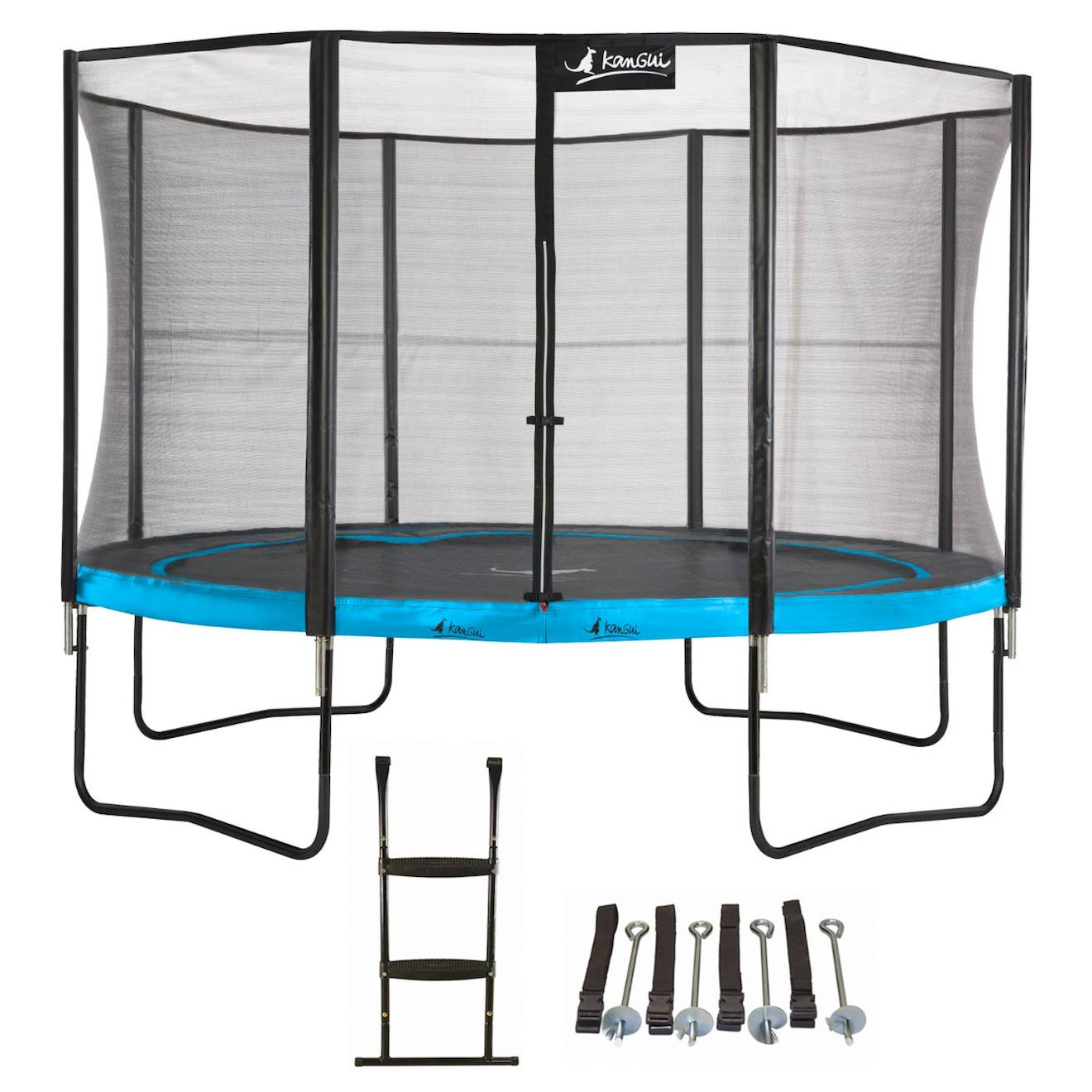 Trampoline De Jardin 365 Cm + Filet De Sécurité + Échelle + Kit Ancrage Punchi Bleu 360 Bleu