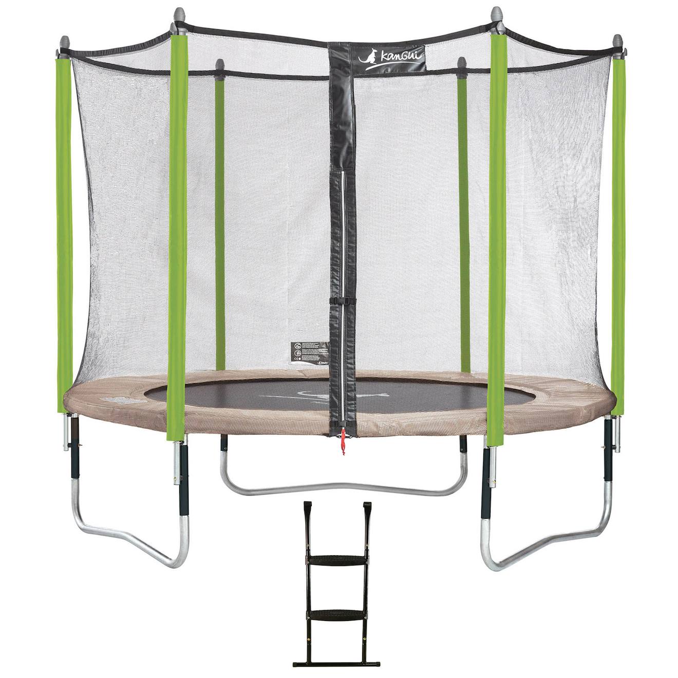Trampoline De Jardin 305 Cm + Filet De Sécurité + Échelle Jumpi Taupe/vert 300 Vert