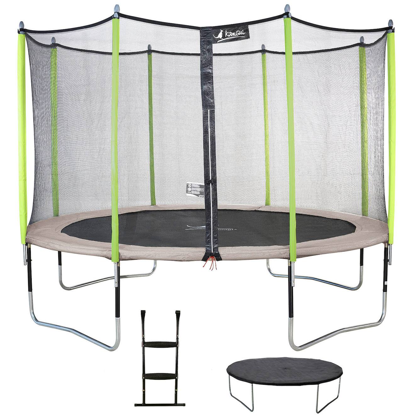 Trampoline 360 Cm + Filet De Sécurité + Échelle + Bâche Jumpi Taupe/vert 360 Vert