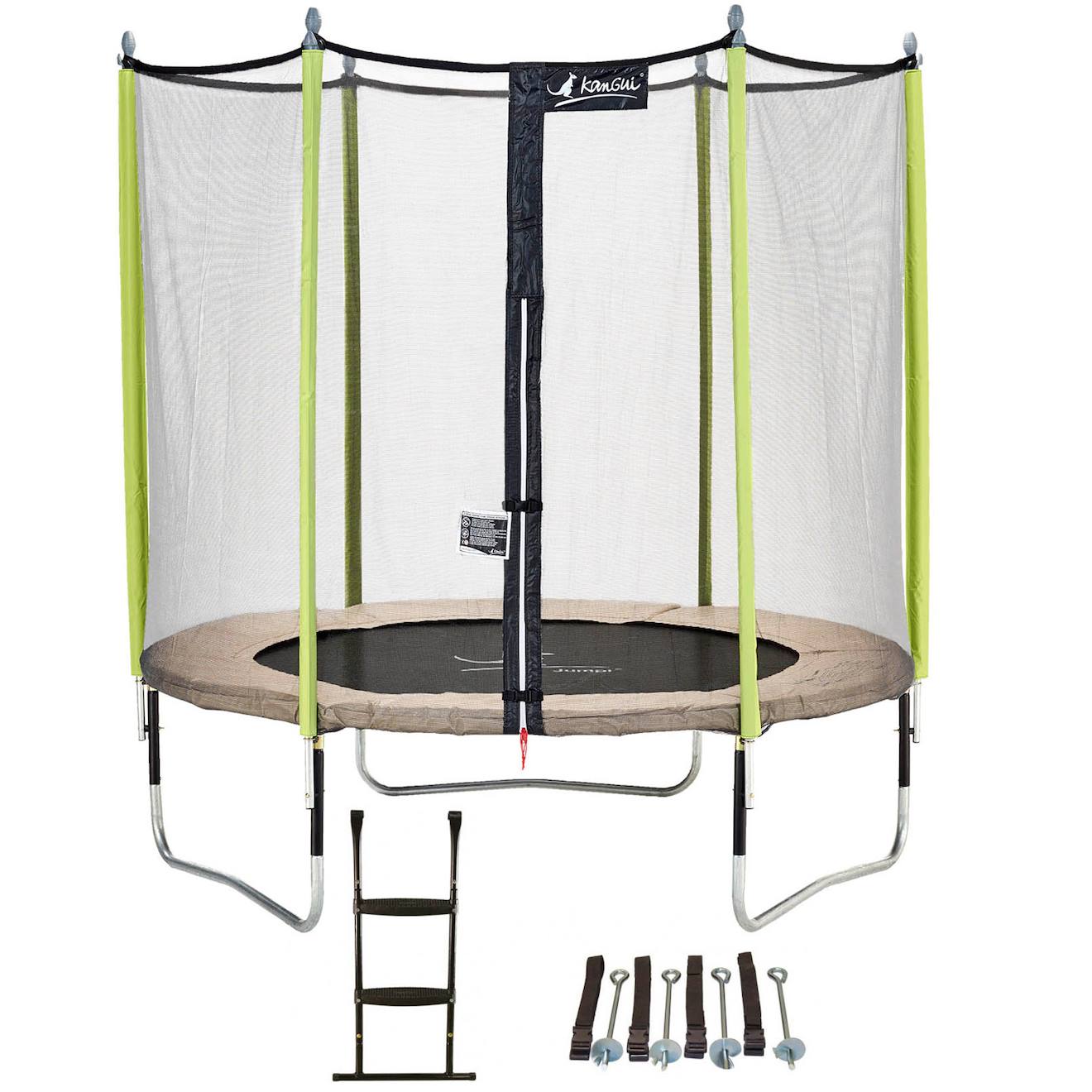 Trampoline De Jardin 244 Cm + Filet De Sécurité + Échelle + Kit D'ancrage Jumpi Taupe/vert 250 Vert