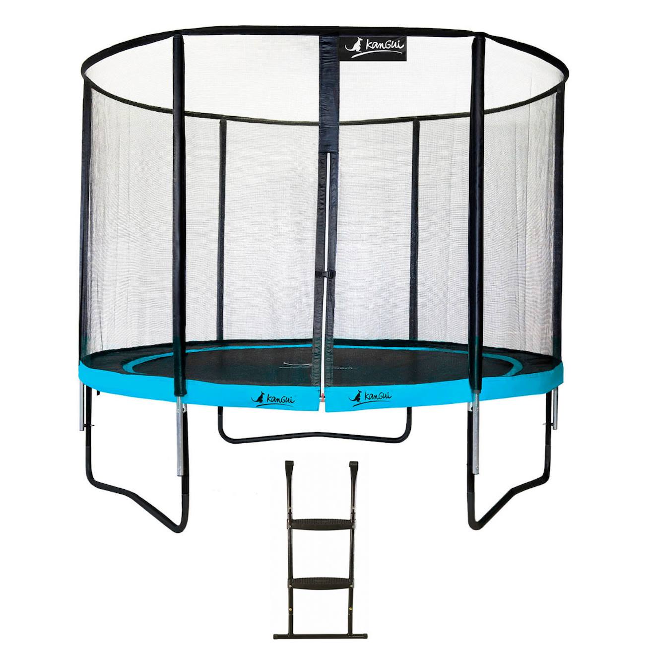 Trampoline De Jardin Rond 305 Cm + Filet De Sécurité + Échelle Punchi Bleu 300 Bleu