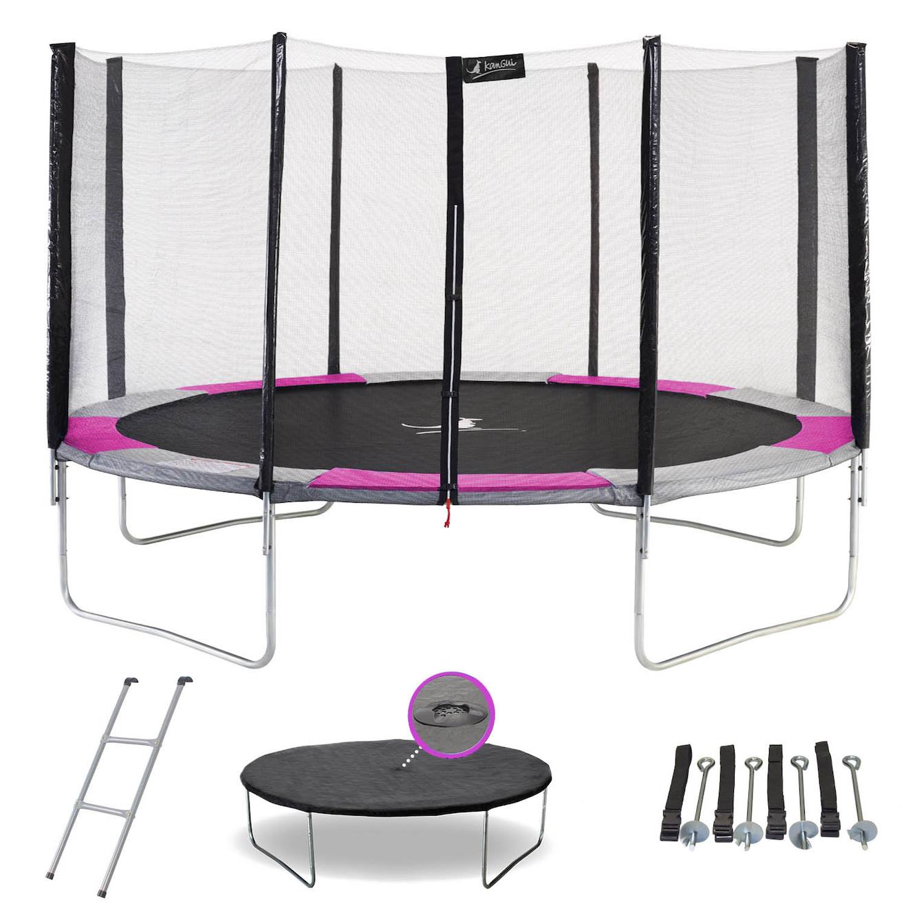 Trampoline Rond Ø430cm Avec Filet, Échelle, Bâche Et Kit Ancrage - Ralli 430 Rose