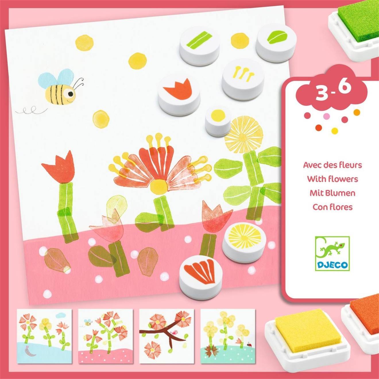 Djeco Coffret de Tampons Fleurs Multicolore
