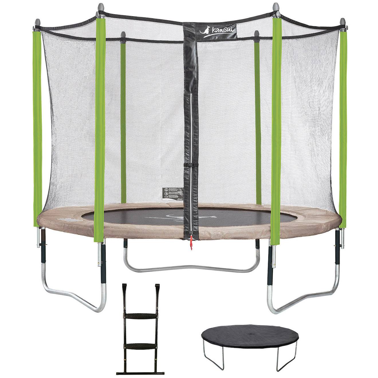 Trampoline De Jardin Jumpi Taupe/vert 305 Cm + Filet + Échelle + Bâche De Protection Vert