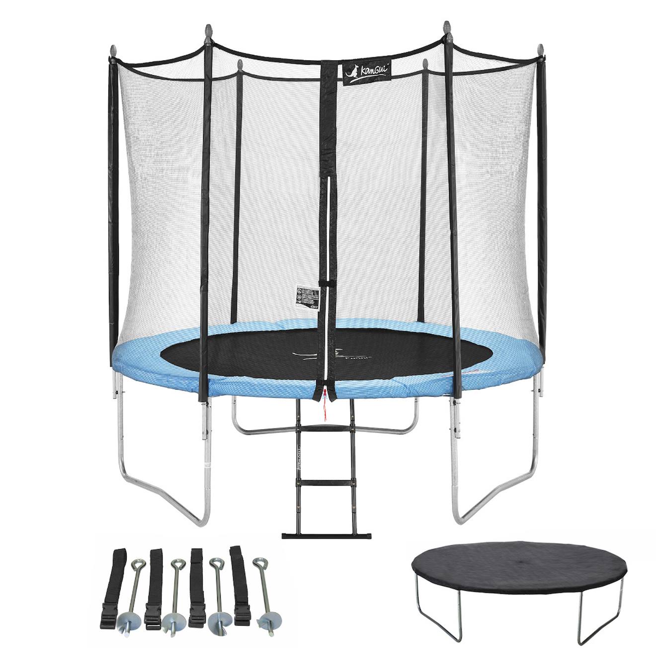 Trampoline De Jardin 305 Cm + Échelle + Bâche De Protection + Kit D'ancrage Bleu