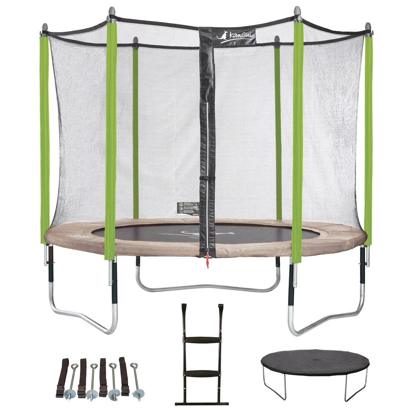 Trampoline 305 Cm + Filet + Échelle + Bâche + Kit D'ancrage Jumpi Taupe/vert 300 Vert