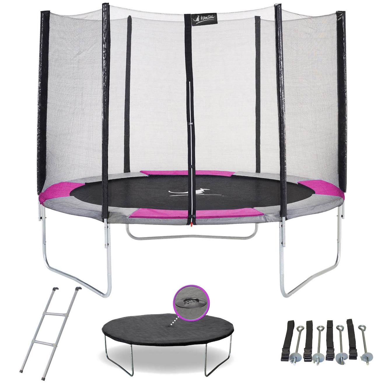 Trampoline Rond Ø300cm Avec Filet, Échelle, Bâche Et Kit Ancrage - Ralli 300 Rose