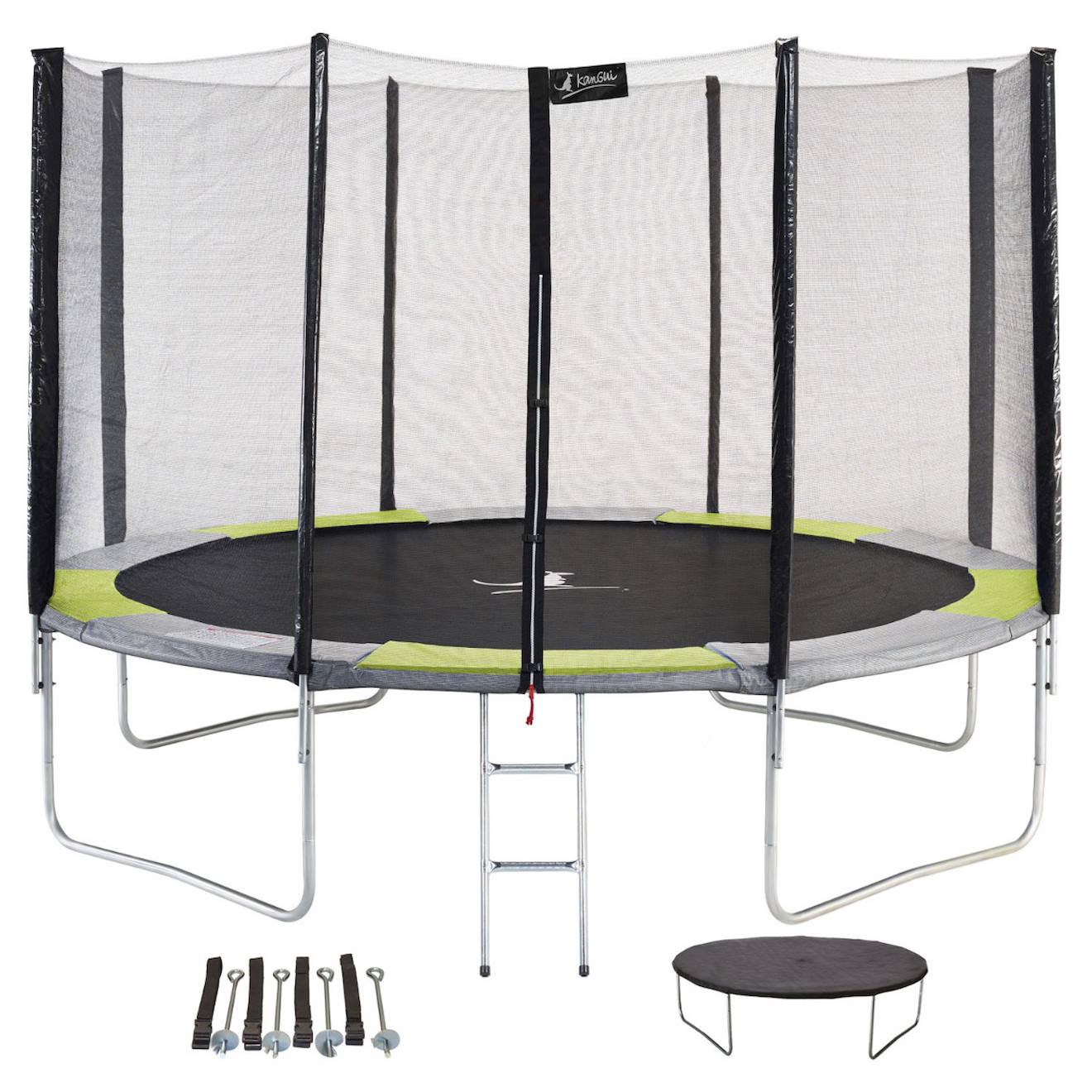 Trampoline Rond Ø360cm Avec Filet, Échelle, Bâche Et Kit Ancrage - Ralli 360 + Kit Yoga Expert Vert