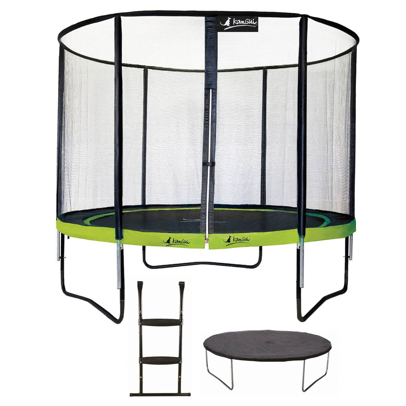 Trampoline De Jardin Rond 305 Cm + Filet De Sécurité + Échelle + Bâche De Protection Punchi Vert 300 Vert