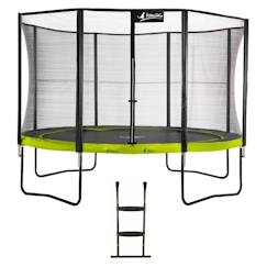 Jouet-Trampoline de jardin rond 430 cm + filet de sécurité + échelle | punchi vert 430