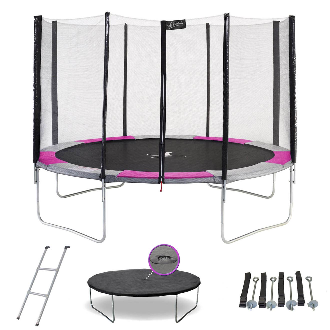 Trampoline Rond Ø360cm Avec Filet, Échelle, Bâche Et Kit Ancrage - Ralli 360 Rose
