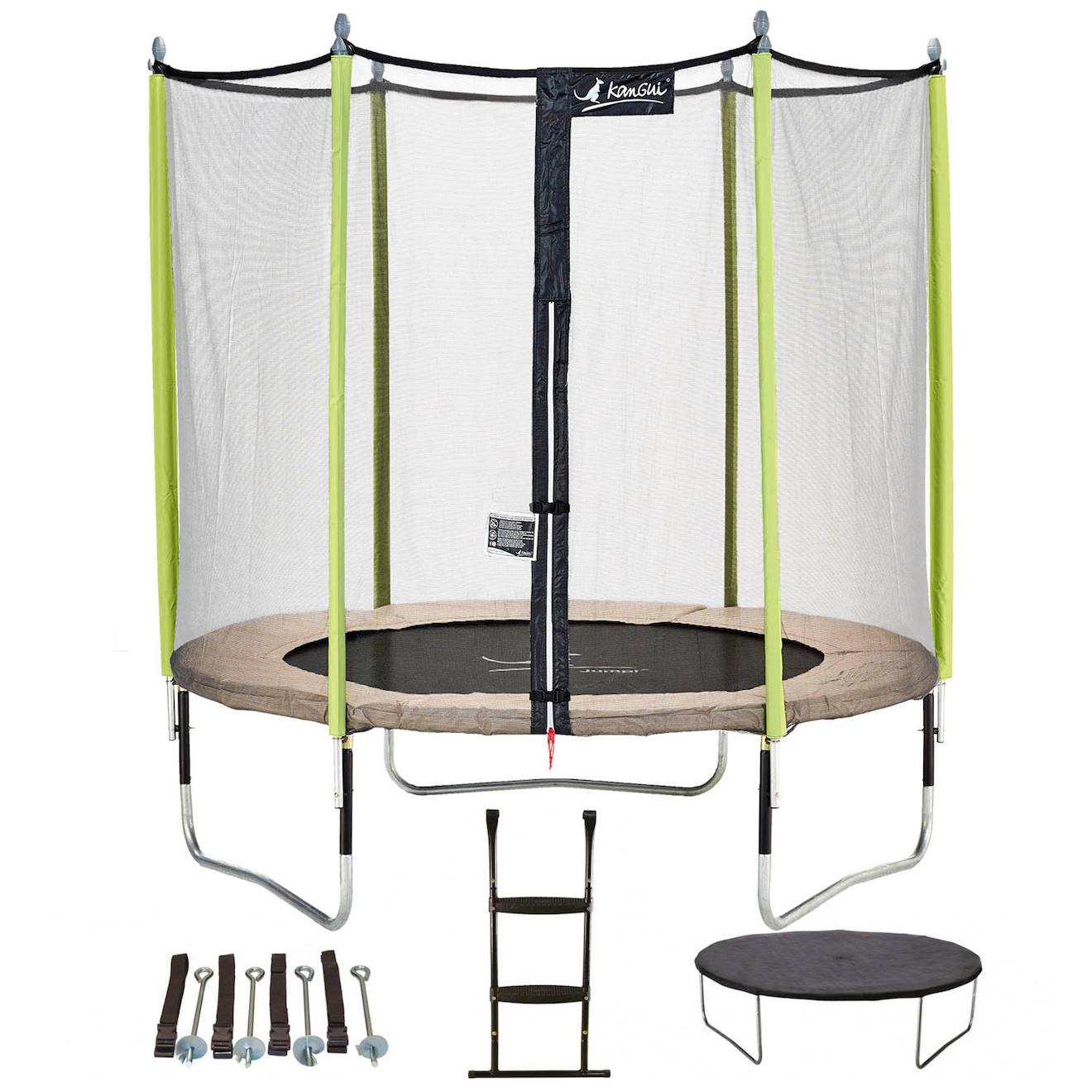 Trampoline De Jardin 244 Cm + Filet De Sécurité + Échelle + Bâche De Protection + Kit D'ancrage Jumpi Taupe/vert 250 Vert