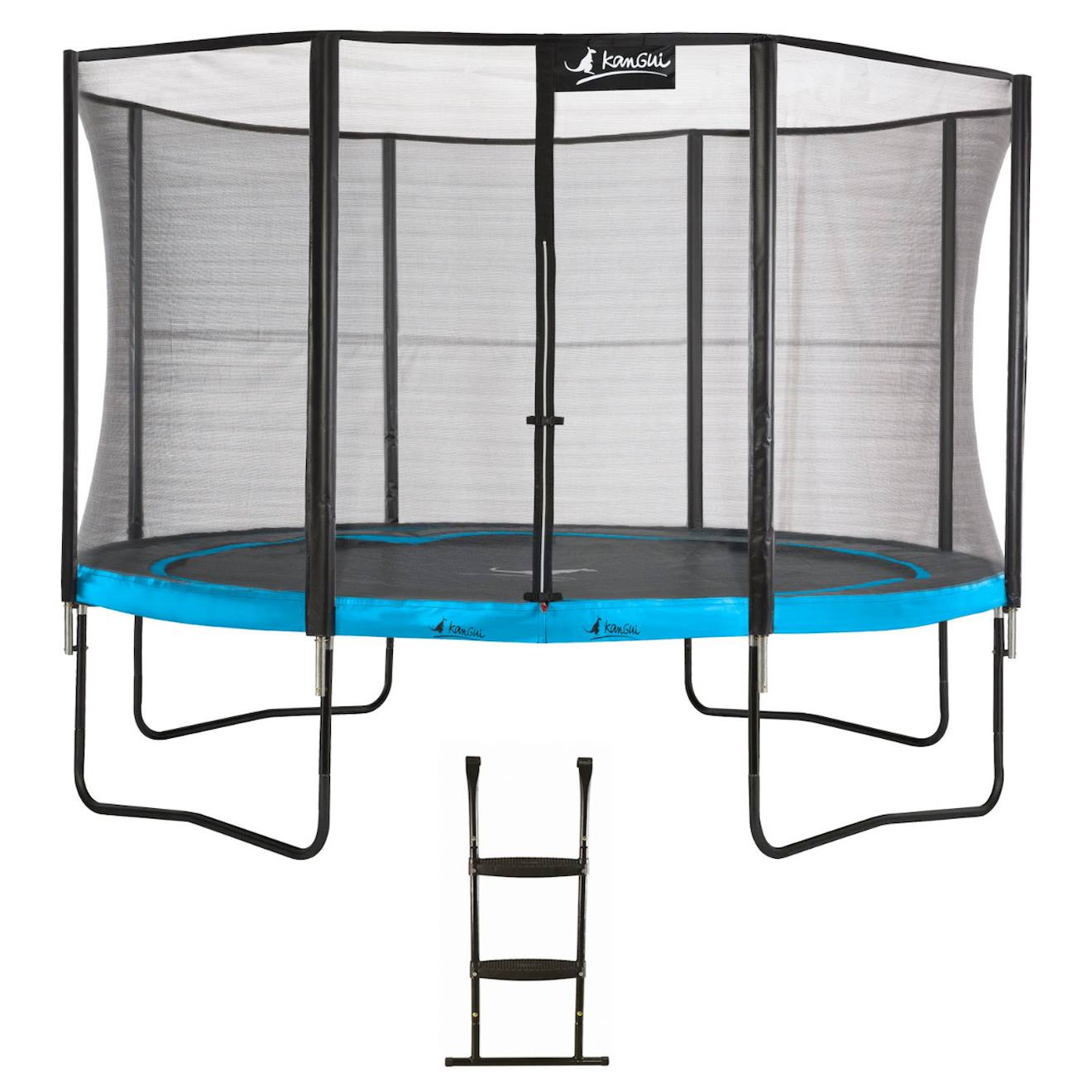 Trampoline De Jardin 365 Cm + Filet De Sécurité + Échelle Punchi Bleu 360 Bleu