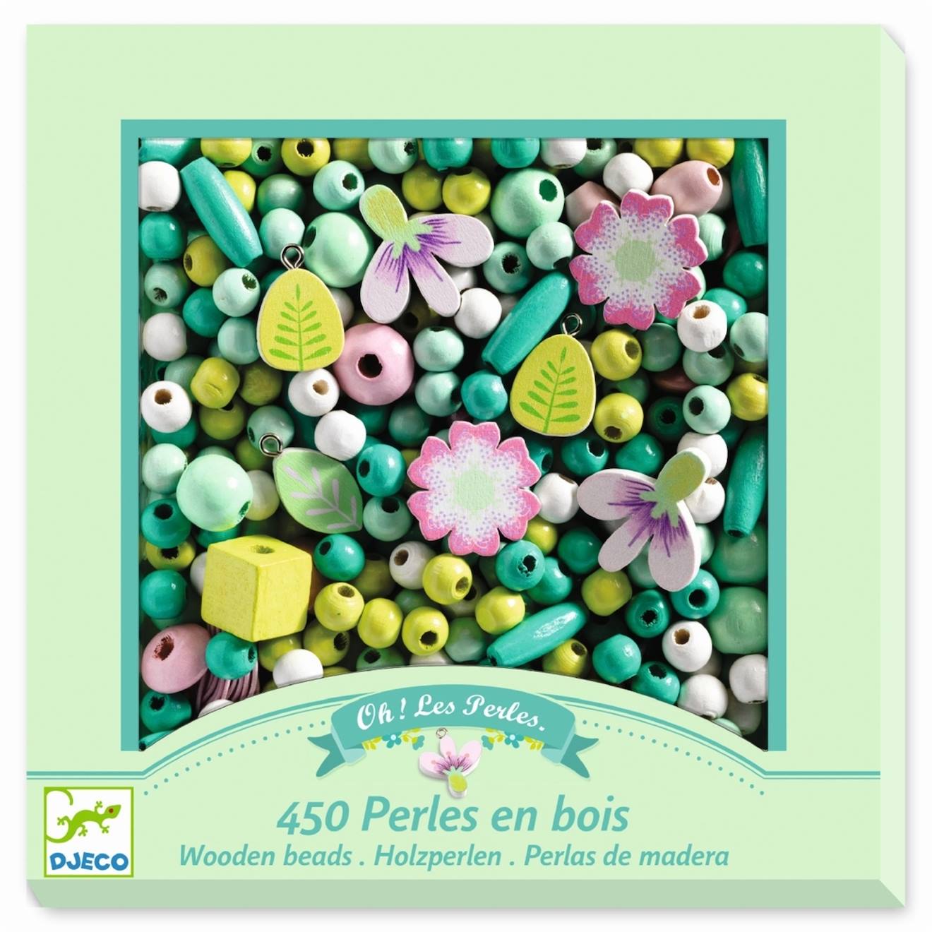 450 Perles En Bois Feuilles Et Fleurs Multicolore
