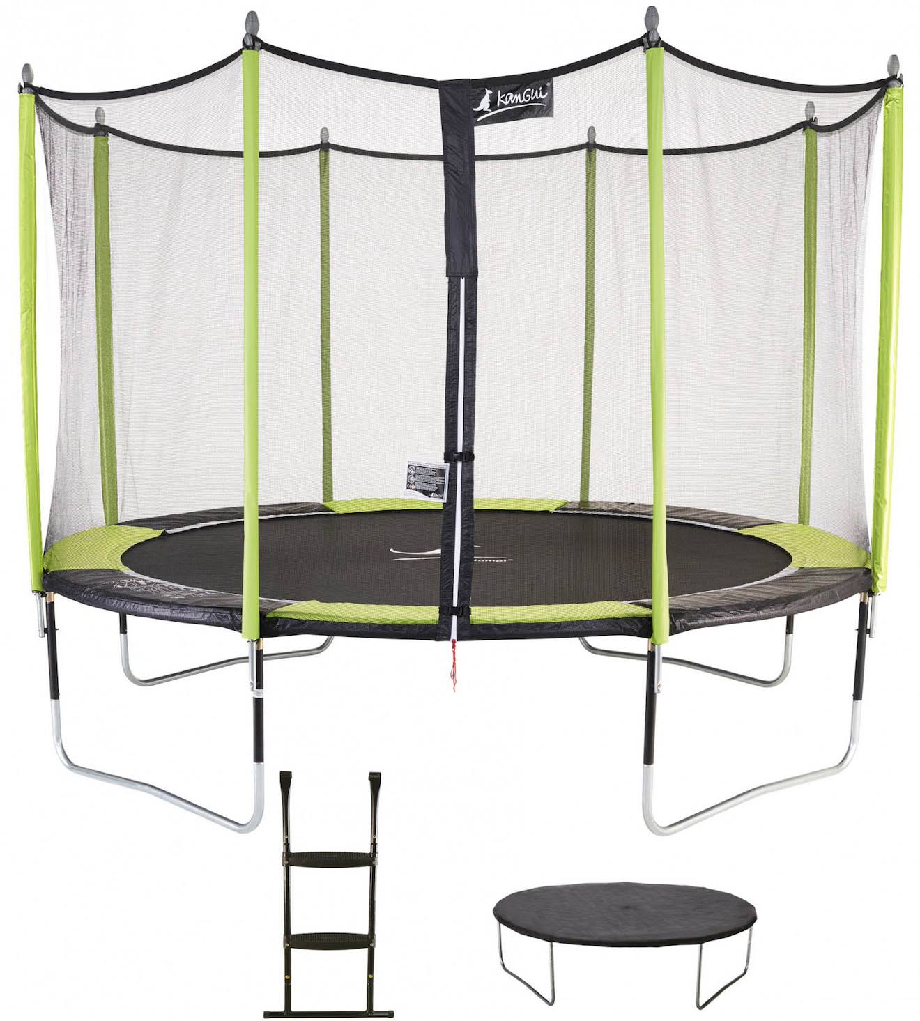 Trampoline De Jardin 365 Cm + Filet De Sécurité + Échelle + Bâche De Protection Jumpi Vert/noir 360 Vert