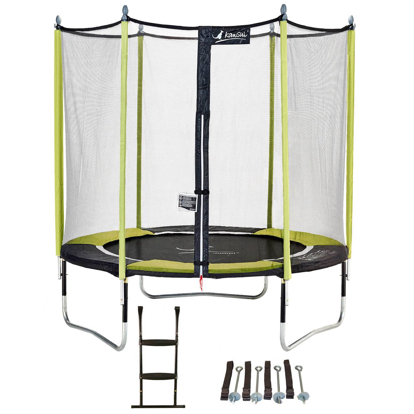 Trampoline De Jardin 244 Cm + Filet De Sécurité + Échelle + Kit D'ancrage Jumpi Vert/noir 250 Vert