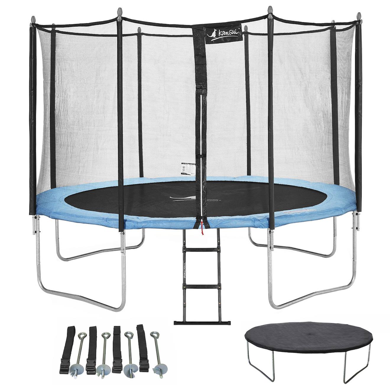 Trampoline De Jardin 366 Cm + Échelle + Bâche De Protection + Kit D'ancrage Bleu