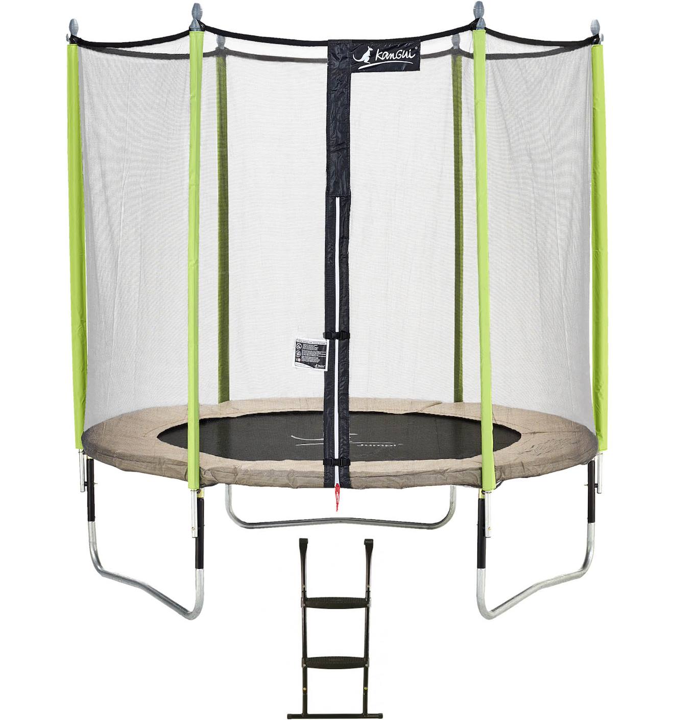 Trampoline De Jardin 244 Cm + Filet De Sécurité + Échelle Jumpi Taupe/vert 250 Vert
