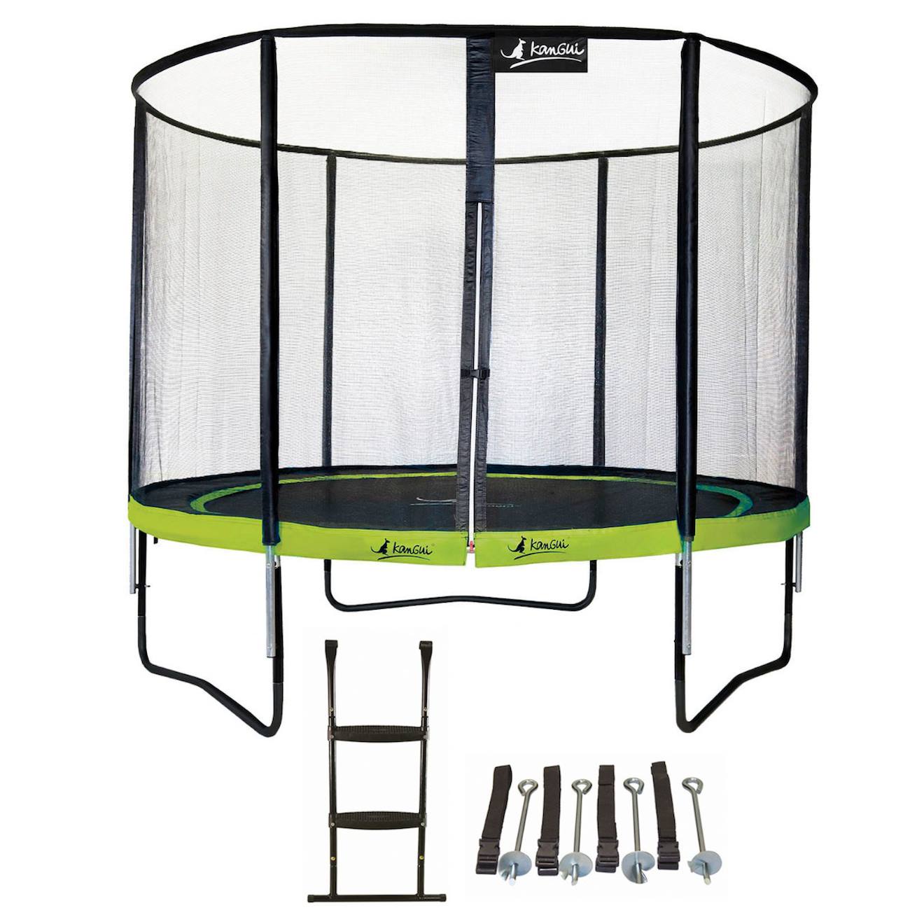 Trampoline De Jardin Rond 305 Cm + Filet De Sécurité + Échelle + Kit Ancrage Punchi Vert 300 Vert