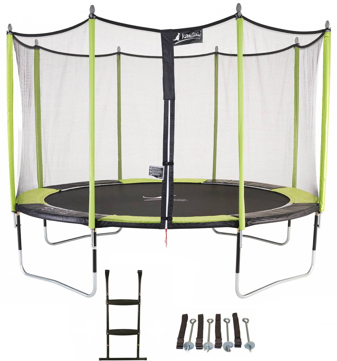 Trampoline De Jardin 365 Cm + Filet De Sécurité + Échelle + Kit D'ancrage Jumpi Vert/noir 360 Vert