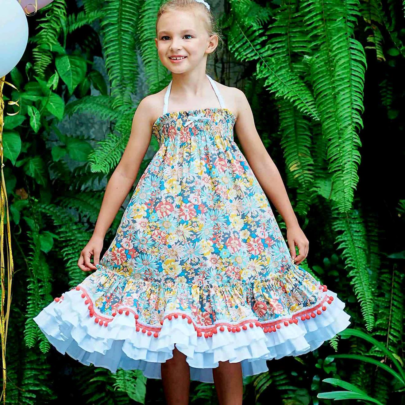 Robe Cérémonie Bohème Fleurie Liberty Esmeralda Orange Vert