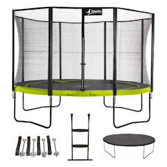 Jouet-Trampoline 430 cm + filet + échelle + bâche + kit ancrage punchi vert