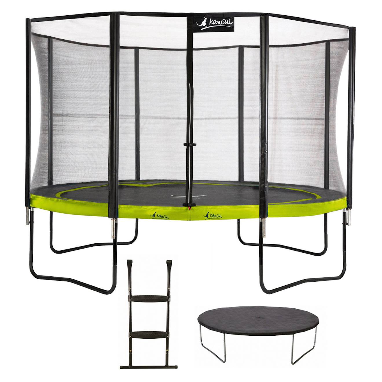 Trampoline De Jardin Rond 430 Cm + Filet De Sécurité + Échelle + Bâche De Protection Punchi Vert 430 Vert
