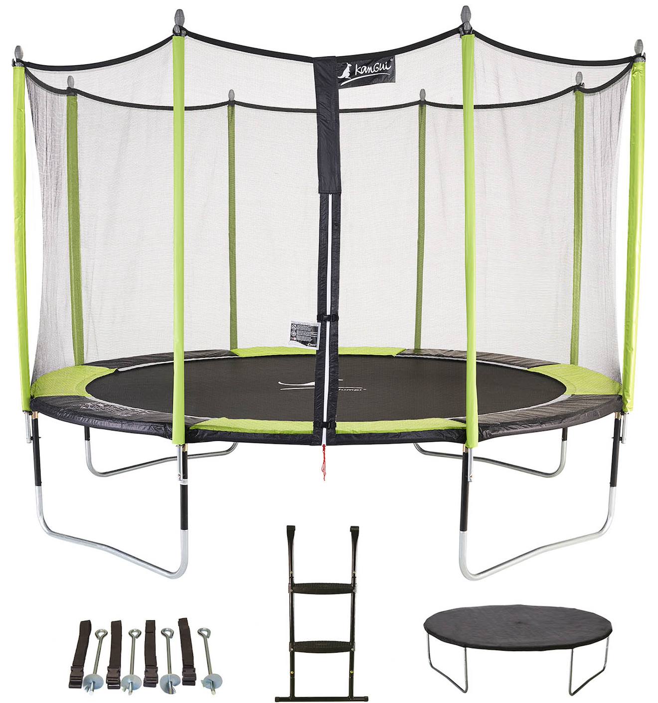 Trampoline De Jardin 426 Cm + Filet De Sécurité + Échelle + Bâche De Protection + Kit Ancrage Jumpi Vert/noir 430 Vert