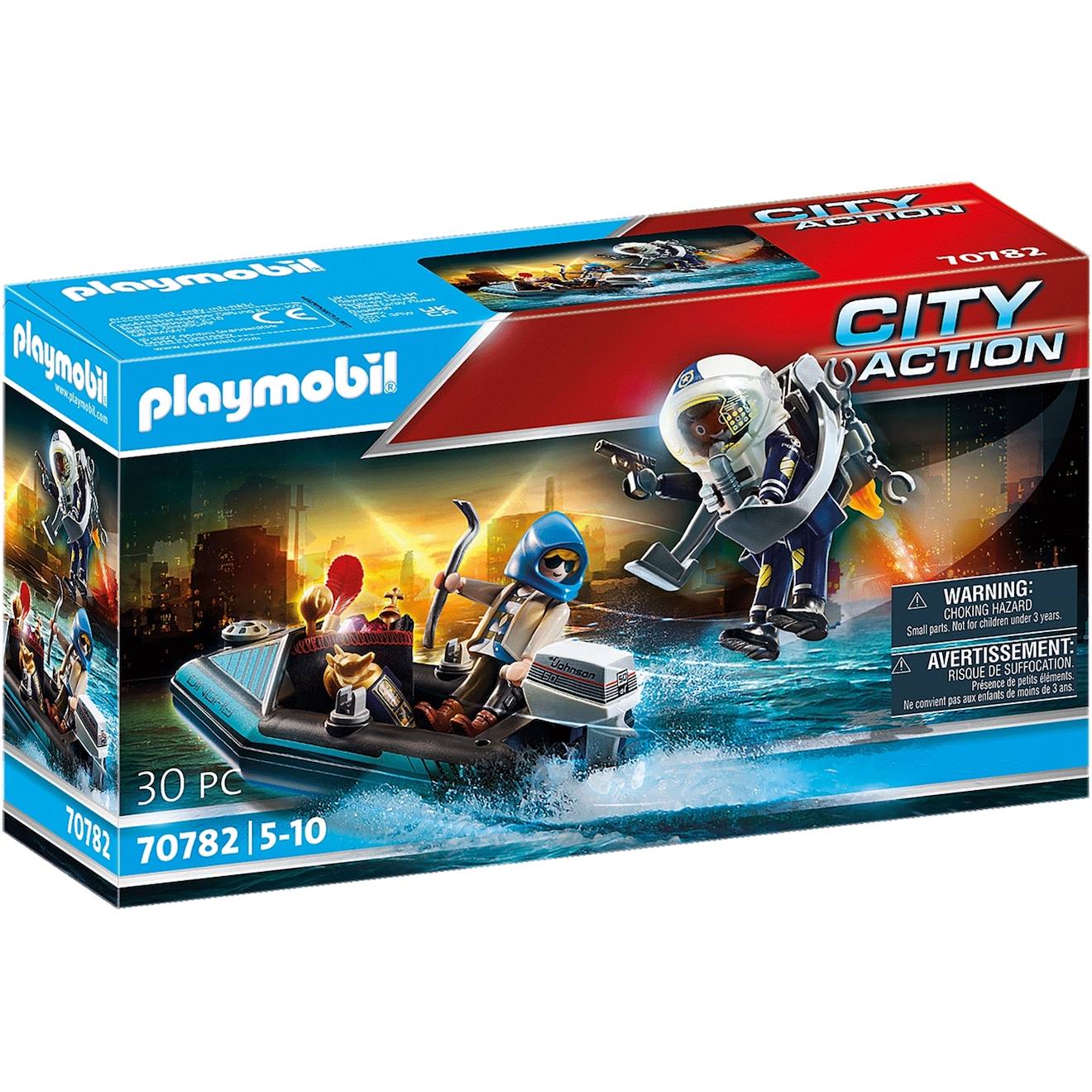 City Action Policier Avec Réacteur Dorsal Et Canoë 70782 Multicolore