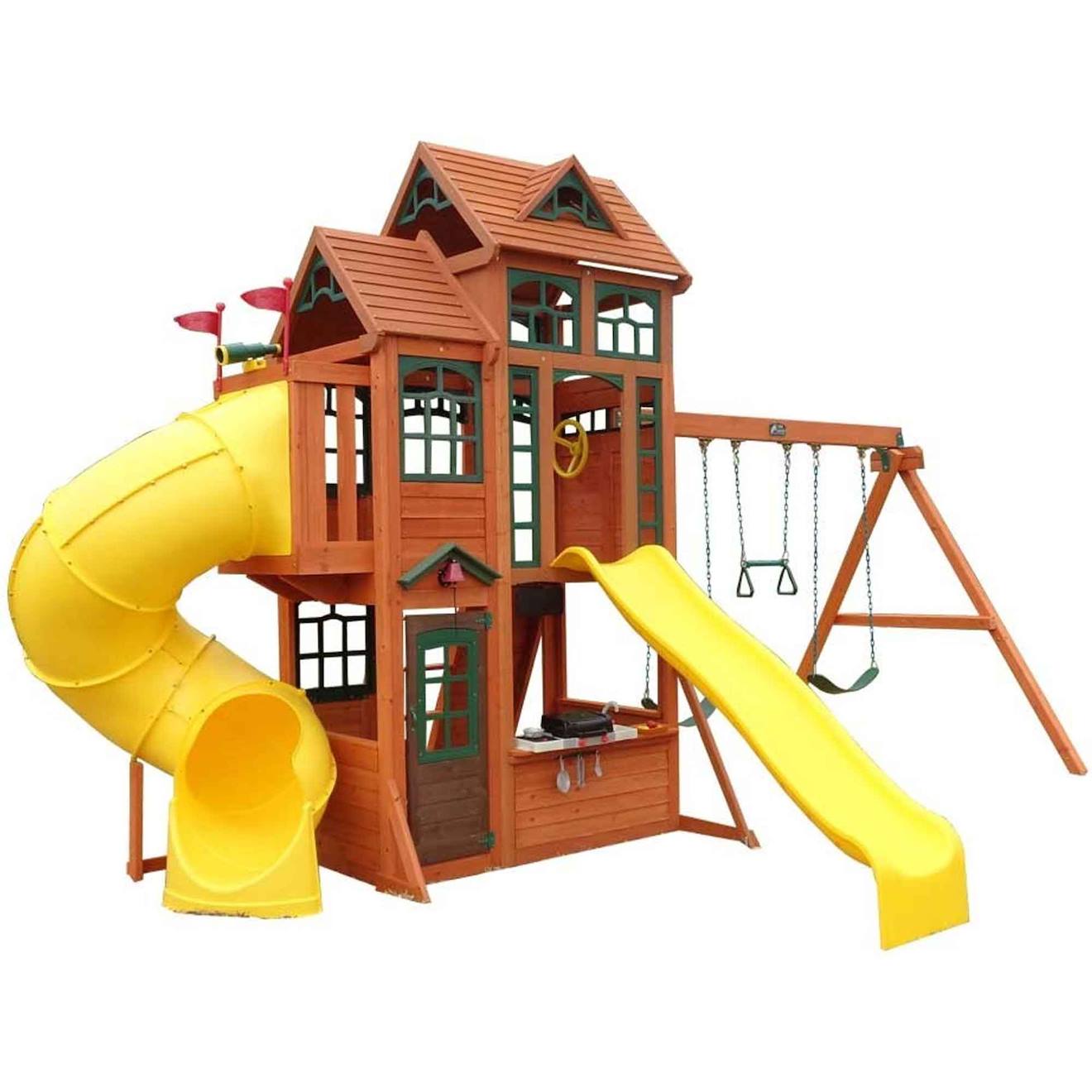 Aire De Jeux Avec Toboggan Tubulaire Marron