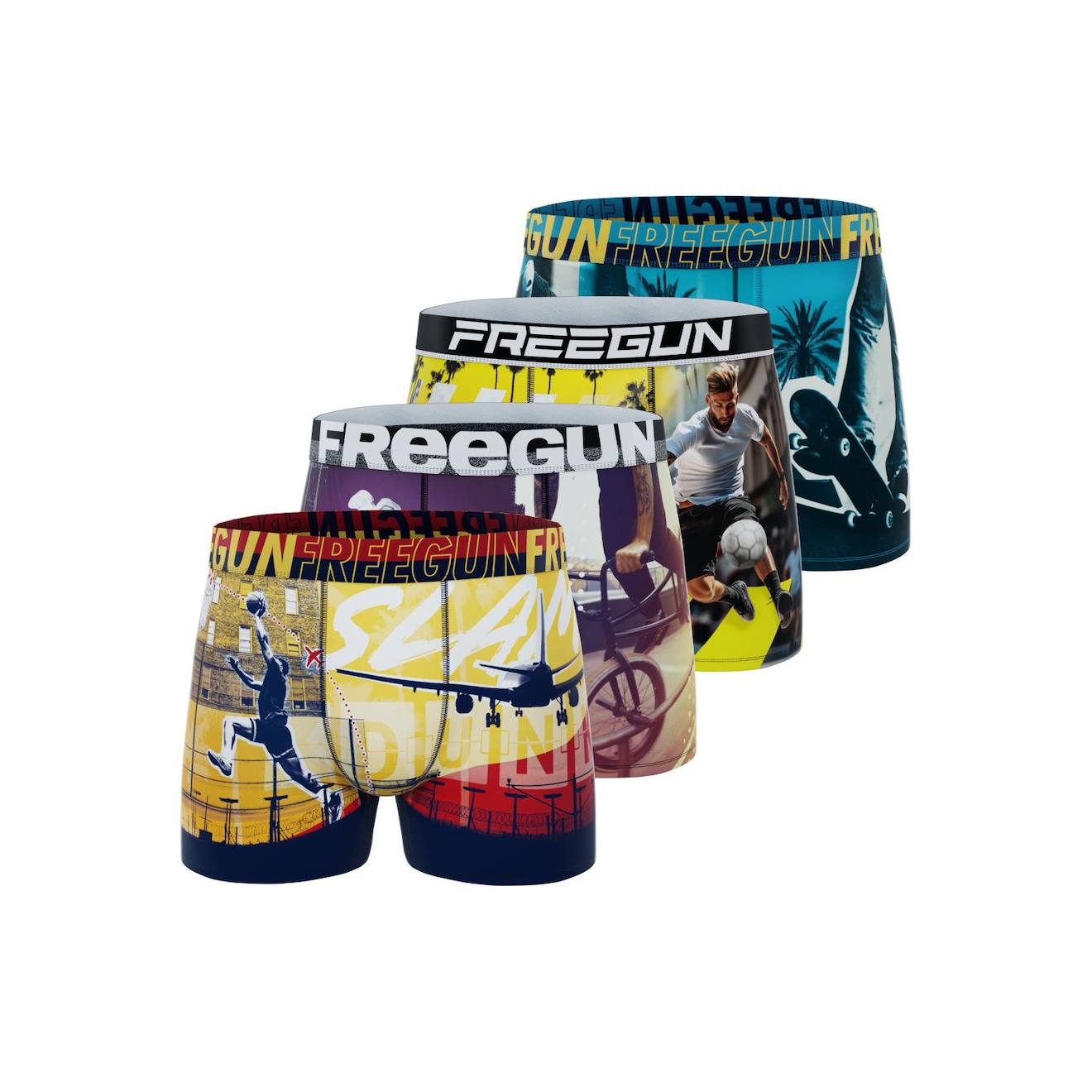 Lot De 4 Boxers Street Sport Jaune/bleu