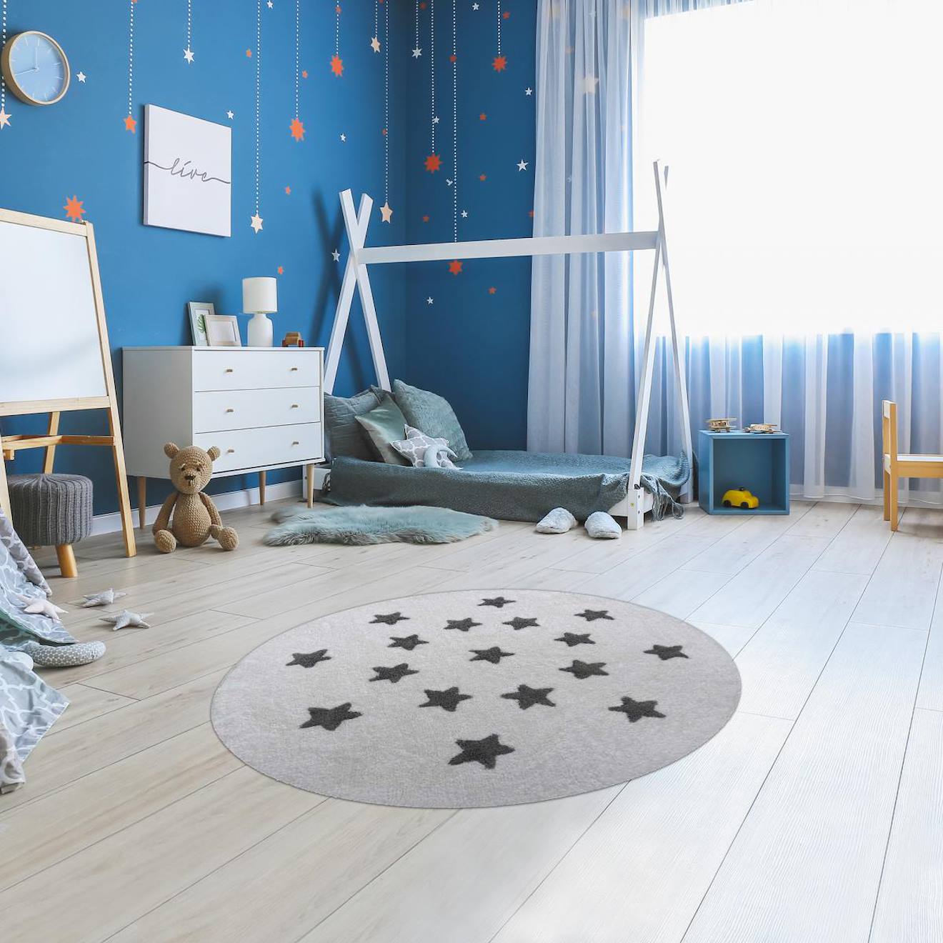 Tapis Rond En Coton Motif Enfant Etoile R Blanc