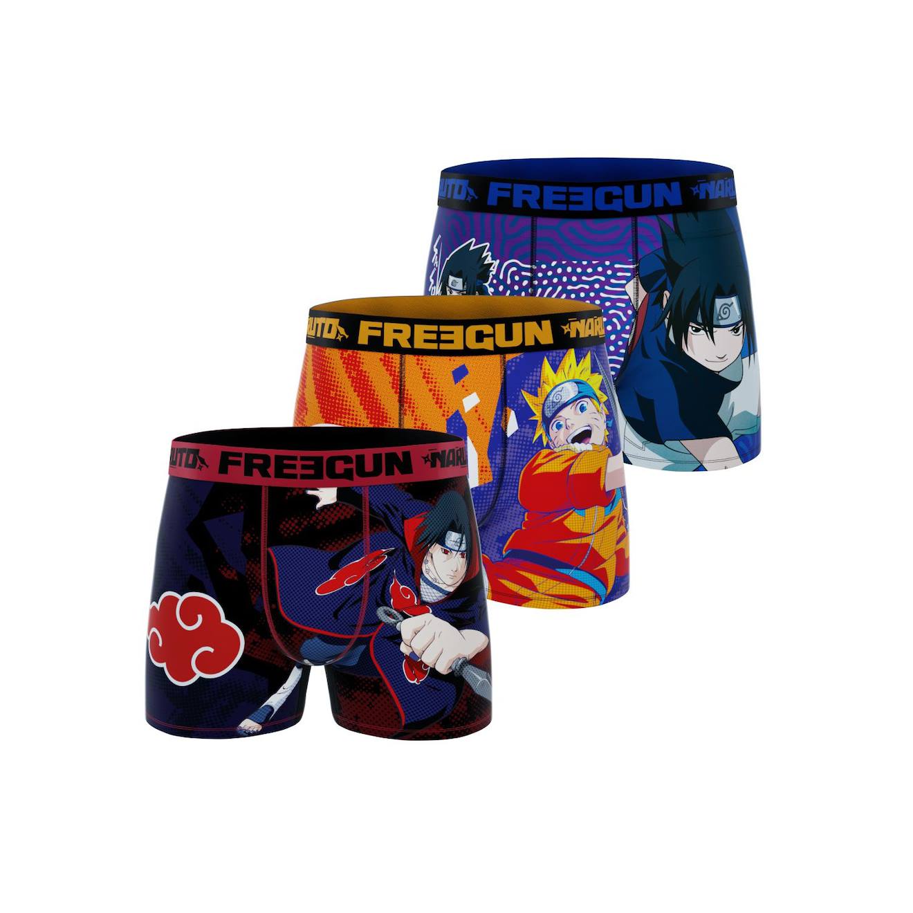 Lot De 3 Boxers Naruto Classic Noir/bleu/jaune/rouge/orange