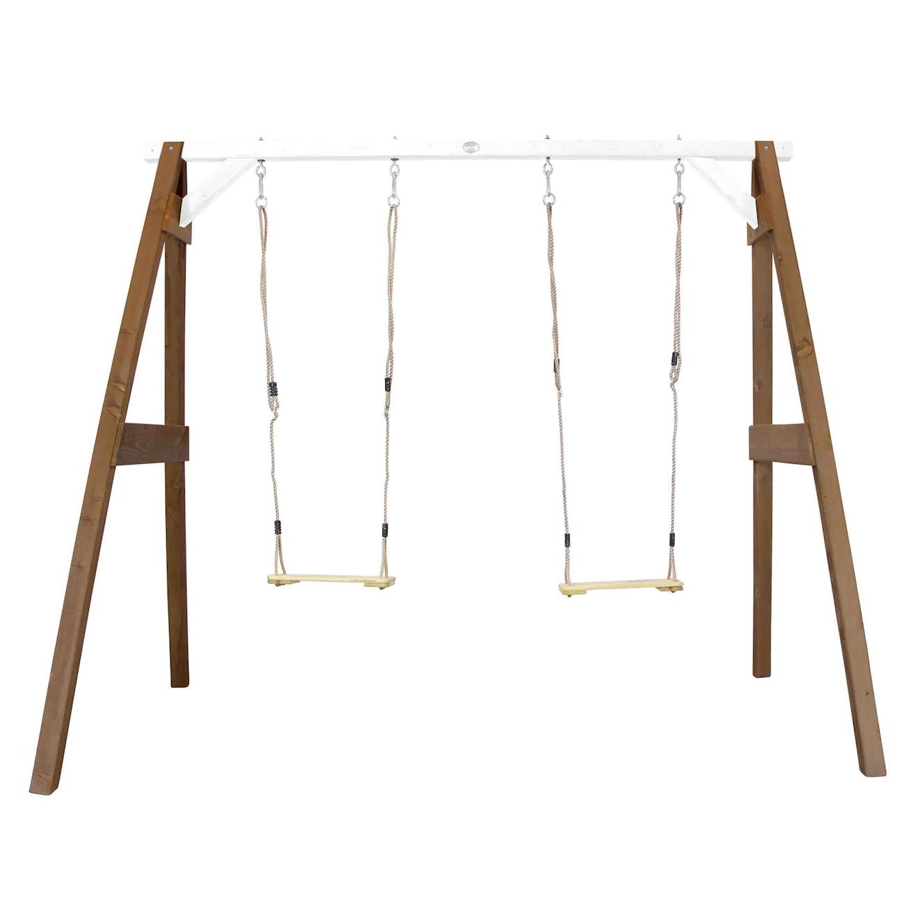 Portique En Bois Avec Balançoire Siège Nid Rond Marron/blanc