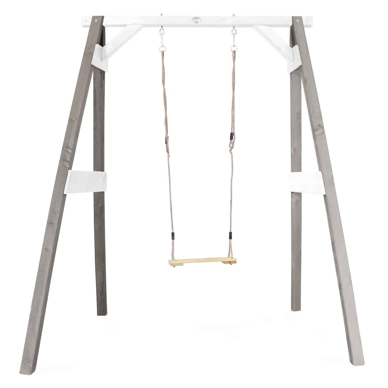 Portique+En+Bois+Avec+Balancoire+Siege+Nid+Rond+Gris/blanc