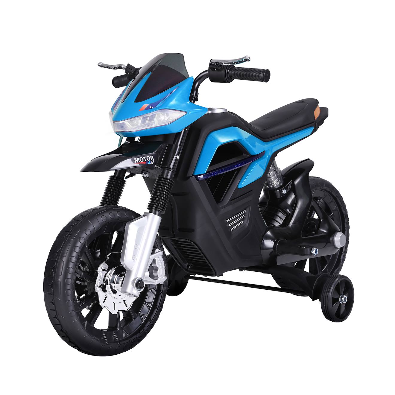 Moto Électrique Enfant 25w 6v 3 Km/h Max. Effets Lumineux Sonores Roulettes Amovibles Bleu